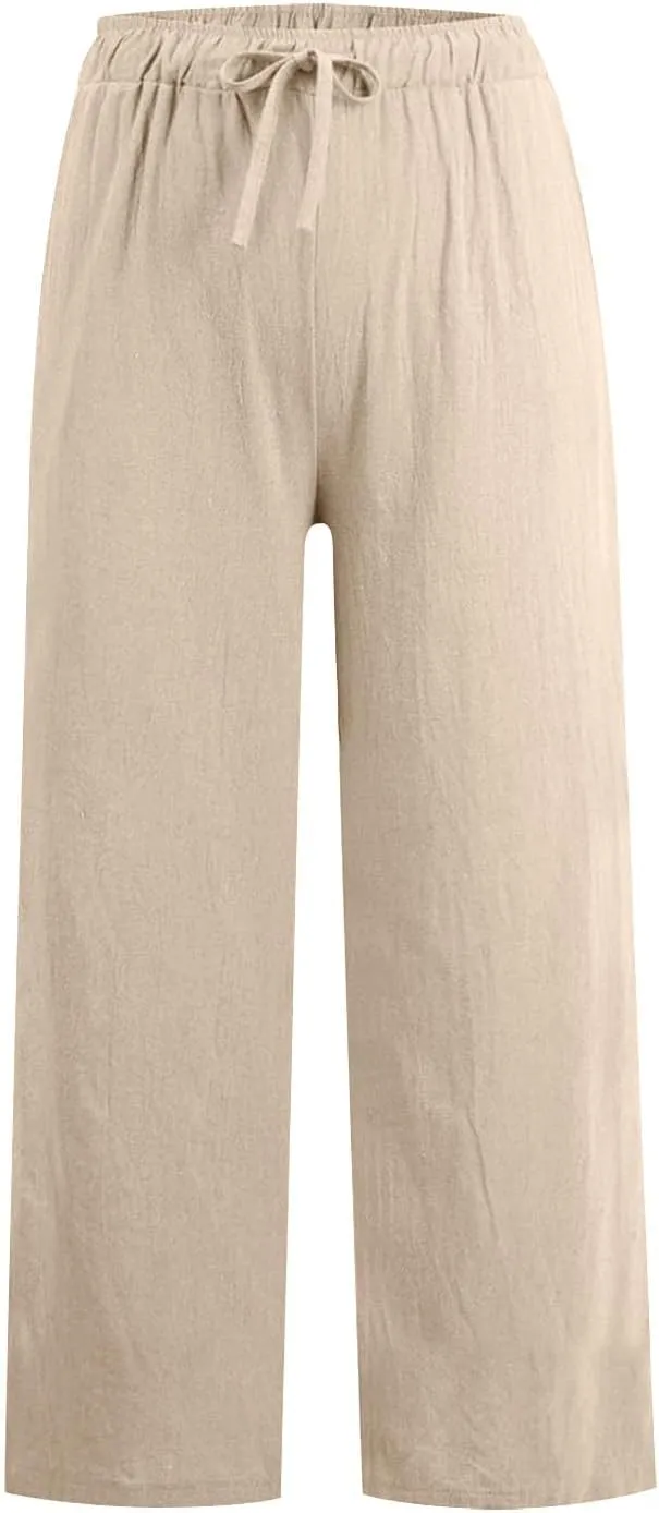 TARIENDY Women Summer Pants Casual Wide Leg High Waisted Trousers Loose Comfy Drawstring Lounge Palazzo Pant with Pockets