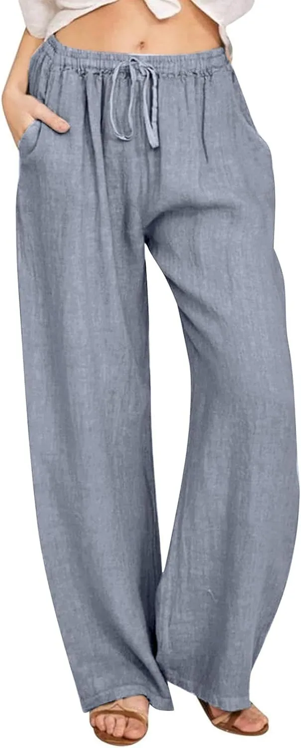 TARIENDY Women Summer Pants Casual Wide Leg High Waisted Trousers Loose Comfy Drawstring Lounge Palazzo Pant with Pockets