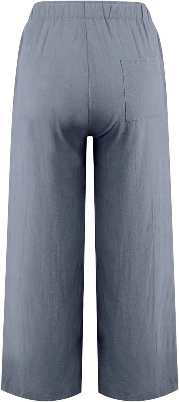 TARIENDY Women Summer Pants Casual Wide Leg High Waisted Trousers Loose Comfy Drawstring Lounge Palazzo Pant with Pockets