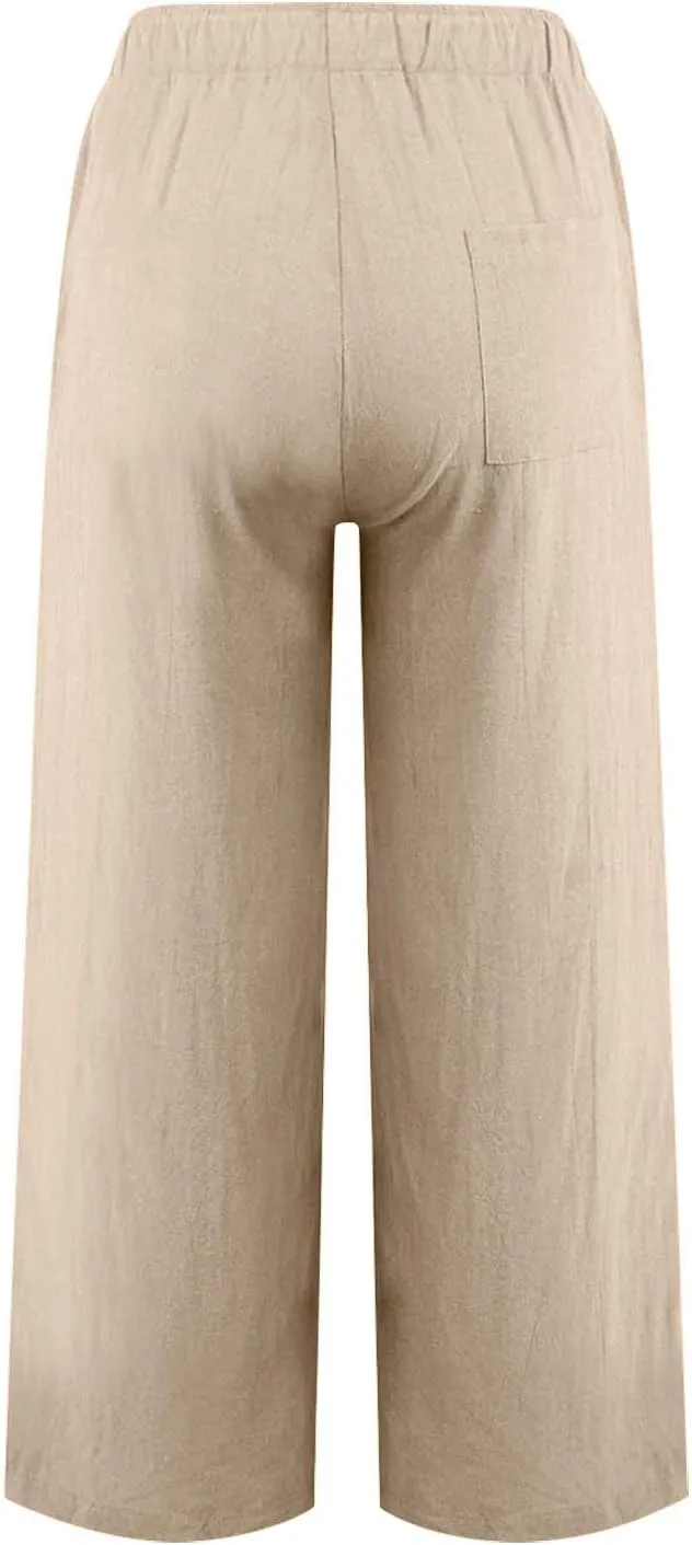 TARIENDY Women Summer Pants Casual Wide Leg High Waisted Trousers Loose Comfy Drawstring Lounge Palazzo Pant with Pockets