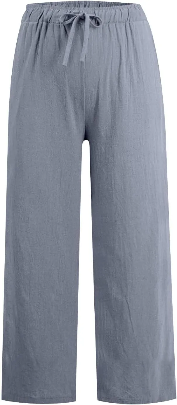 TARIENDY Women Summer Pants Casual Wide Leg High Waisted Trousers Loose Comfy Drawstring Lounge Palazzo Pant with Pockets