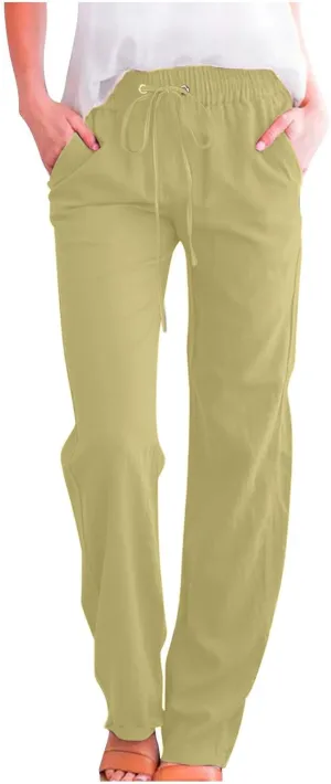 TARIENDY Womens Casual Pants Elastic Waist Straight Leg Trousers Loose Comfy Lightweight Summer Lounge Pant with Pockets