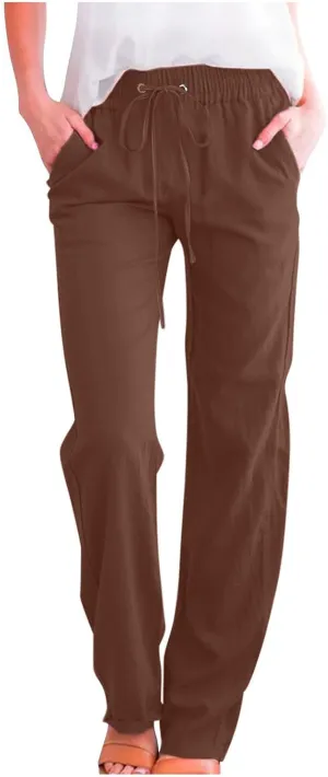 TARIENDY Womens Casual Pants Elastic Waist Straight Leg Trousers Loose Comfy Lightweight Summer Lounge Pant with Pockets