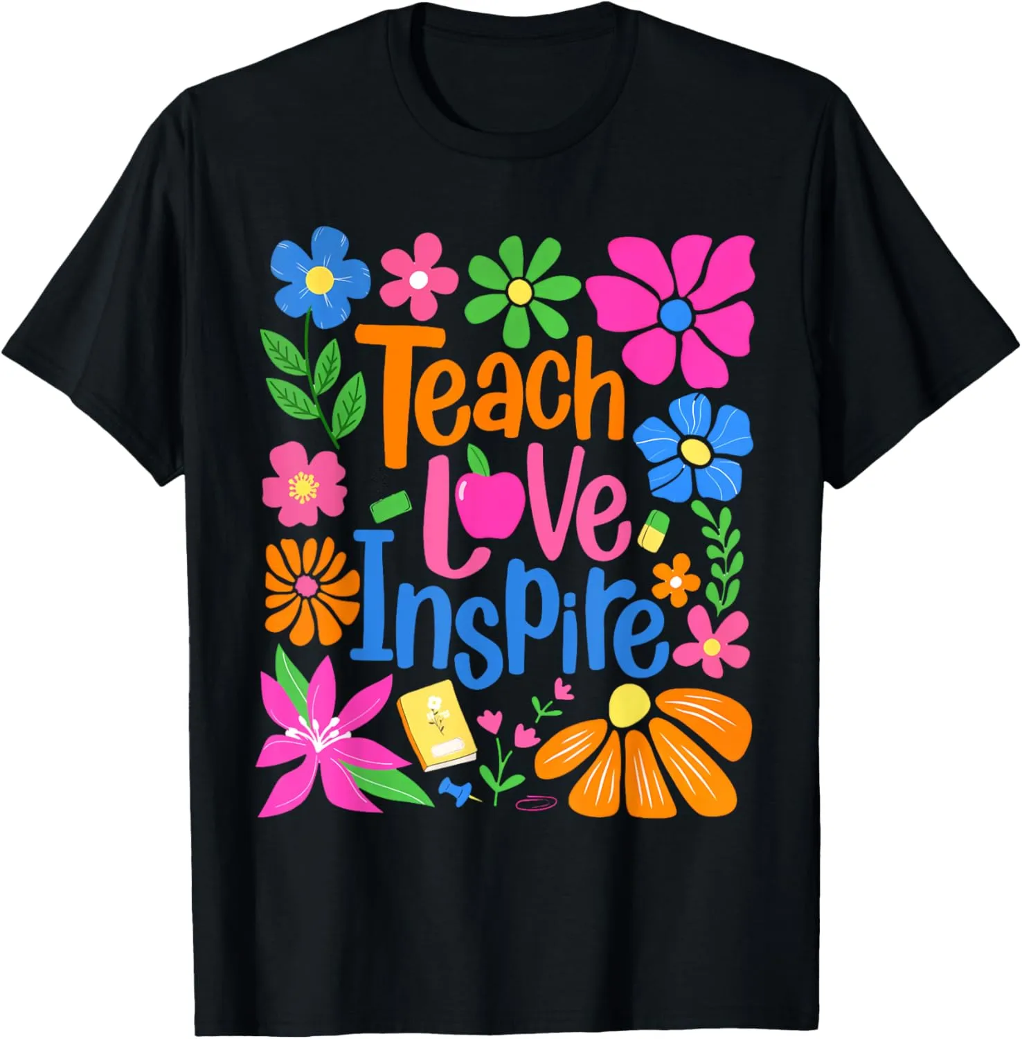 Teach Love Inspire Boho Floral Retro Back To School Teachers T-Shirt