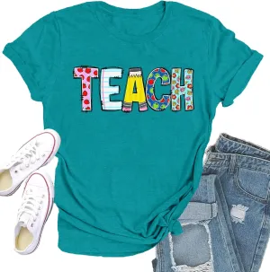 Teacher Shirts for Women Teach Teaching Tshirt Teacher Life Tee Tops