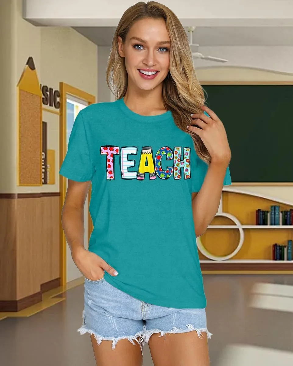 Teacher Shirts for Women Teach Teaching Tshirt Teacher Life Tee Tops
