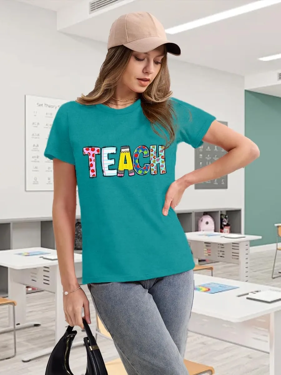 Teacher Shirts for Women Teach Teaching Tshirt Teacher Life Tee Tops