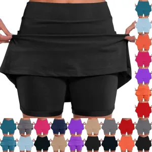 Tennis Skirts for Women Solid Mini Skirt Tummy Control Golf Skirts with Shorts Athletic Skorts Elastic Yoga Culottes