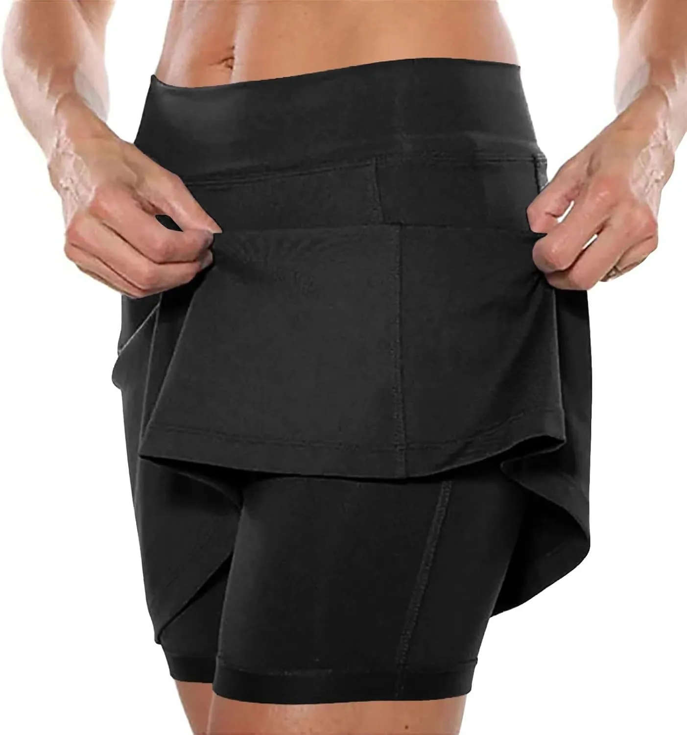 Tennis Skirts for Women Solid Mini Skirt Tummy Control Golf Skirts with Shorts Athletic Skorts Elastic Yoga Culottes