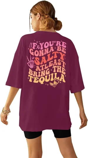 Tequila Oversize Shirt Drink Shirts: Women Cinco De Mayo T-Shirt Funny Salty Tequila Graphic Tee Casual Short Sleeve Tops