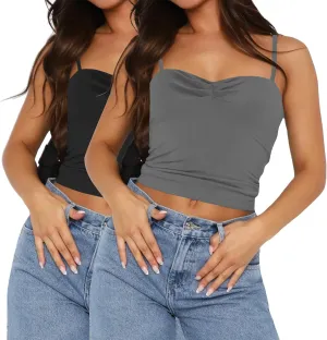 TFSDOD Women's Sleeveless Tank Top Sexy Sweetheart Neck Going Out Crop Top Cute Y2K Pleated Strappy Vest Cami Shirt