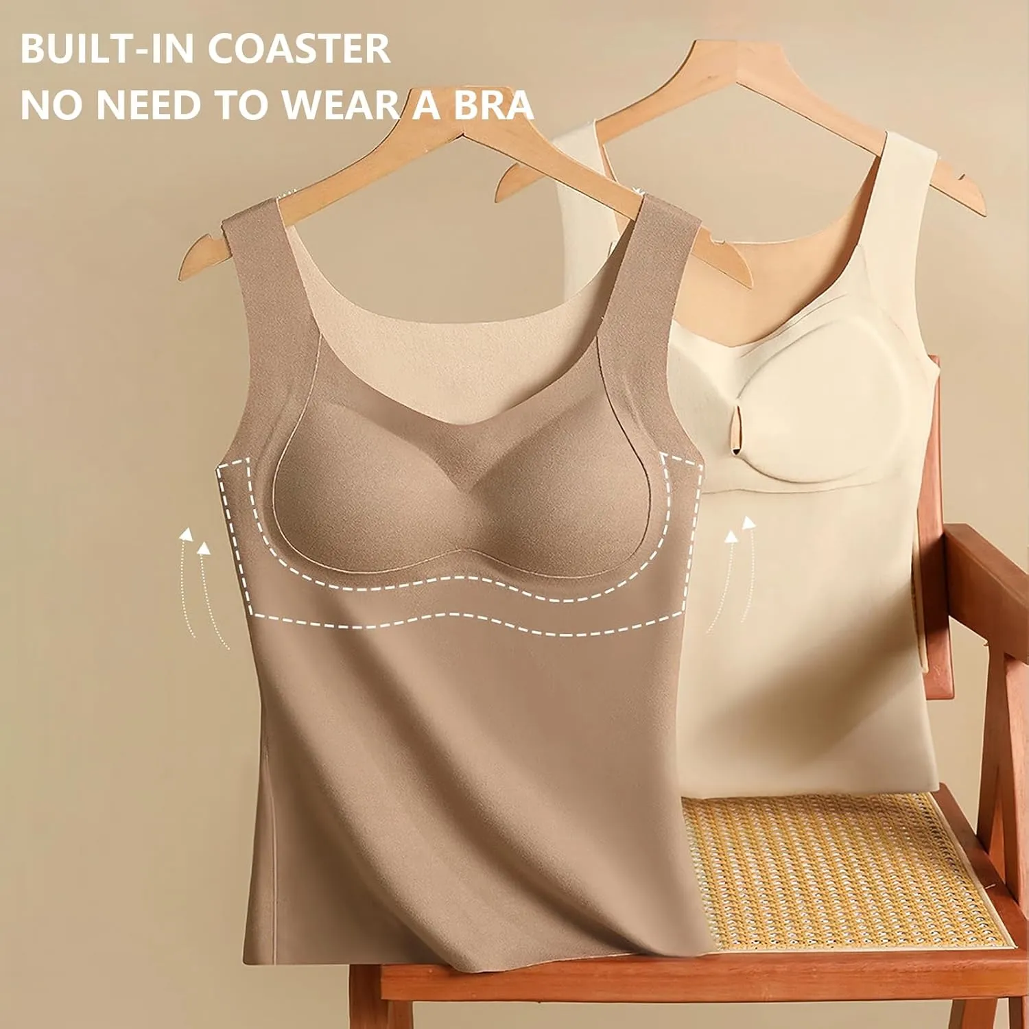 Thickened Warm Tank Top with Shelf Bra Winter Camisole Casual Wide Strap Wirelfree Shapewear Tank Fitted Warming Top