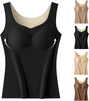 Thickened Warm Tank Top with Shelf Bra Winter Camisole Casual Wide Strap Wirelfree Shapewear Tank Fitted Warming Top