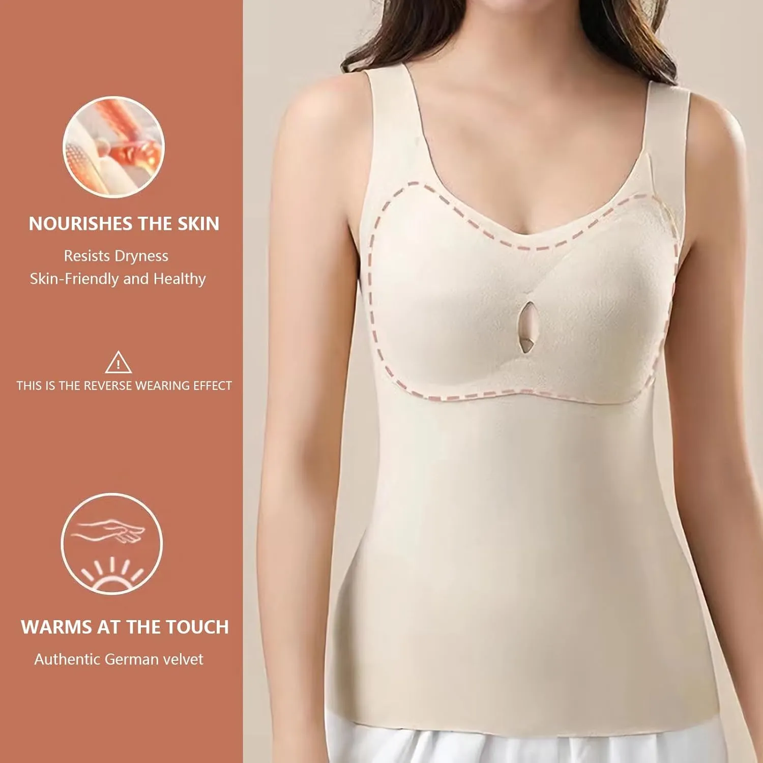 Thickened Warm Tank Top with Shelf Bra Winter Camisole Casual Wide Strap Wirelfree Shapewear Tank Fitted Warming Top