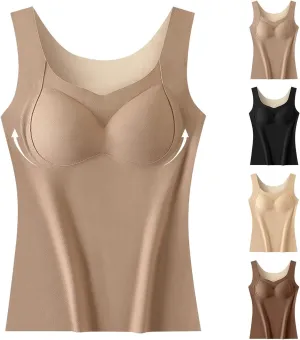 Thickened Warm Tank Top with Shelf Bra Winter Camisole Casual Wide Strap Wirelfree Shapewear Tank Fitted Warming Top