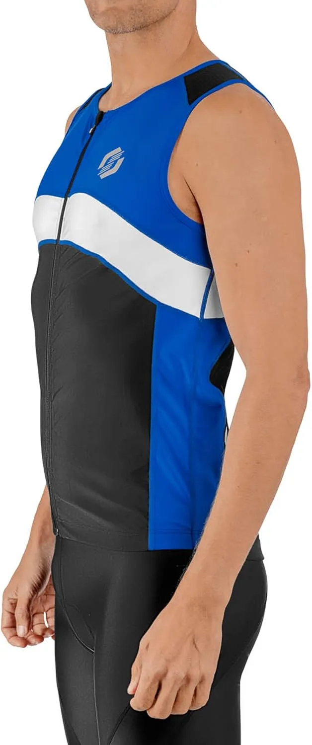 Tri Top Men - Sleeveless Mens Triathlon Top  PRO Premium FX Material - 3 Pocket Triathlon Shirts for Men