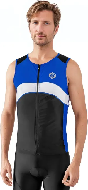 Tri Top Men - Sleeveless Mens Triathlon Top  PRO Premium FX Material - 3 Pocket Triathlon Shirts for Men
