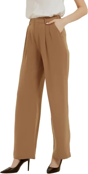 Tronjori Women High Waist Casual Straight Leg Long Business Work Suit Dress Pants Wide Leg Trousers Regular Waistband