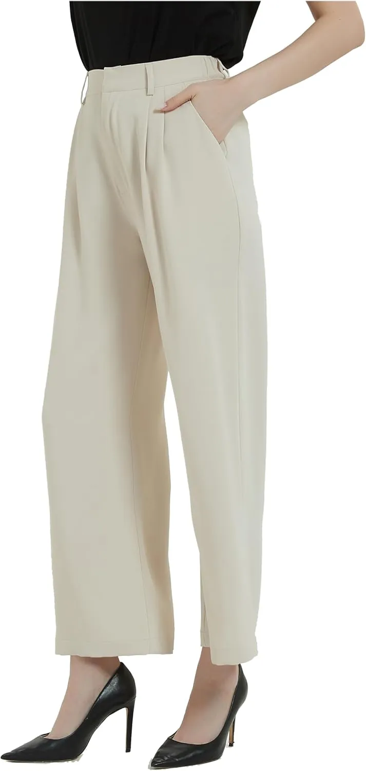 Tronjori Women High Waist Casual Straight Leg Long Business Work Suit Dress Pants Wide Leg Trousers Regular Waistband