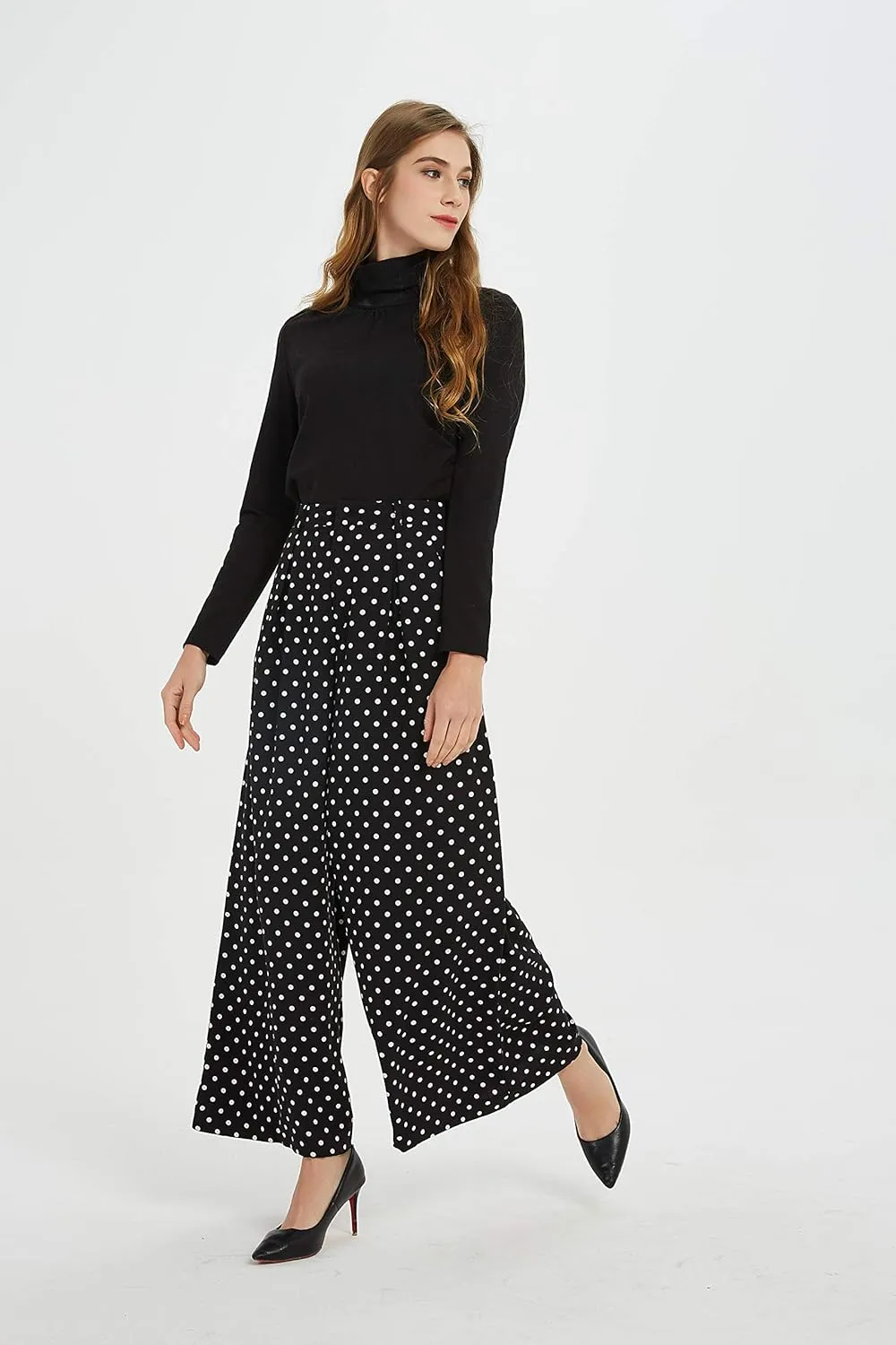Tronjori Women High Waist Casual Wide Leg Long Palazzo Pants Trousers Regular Size