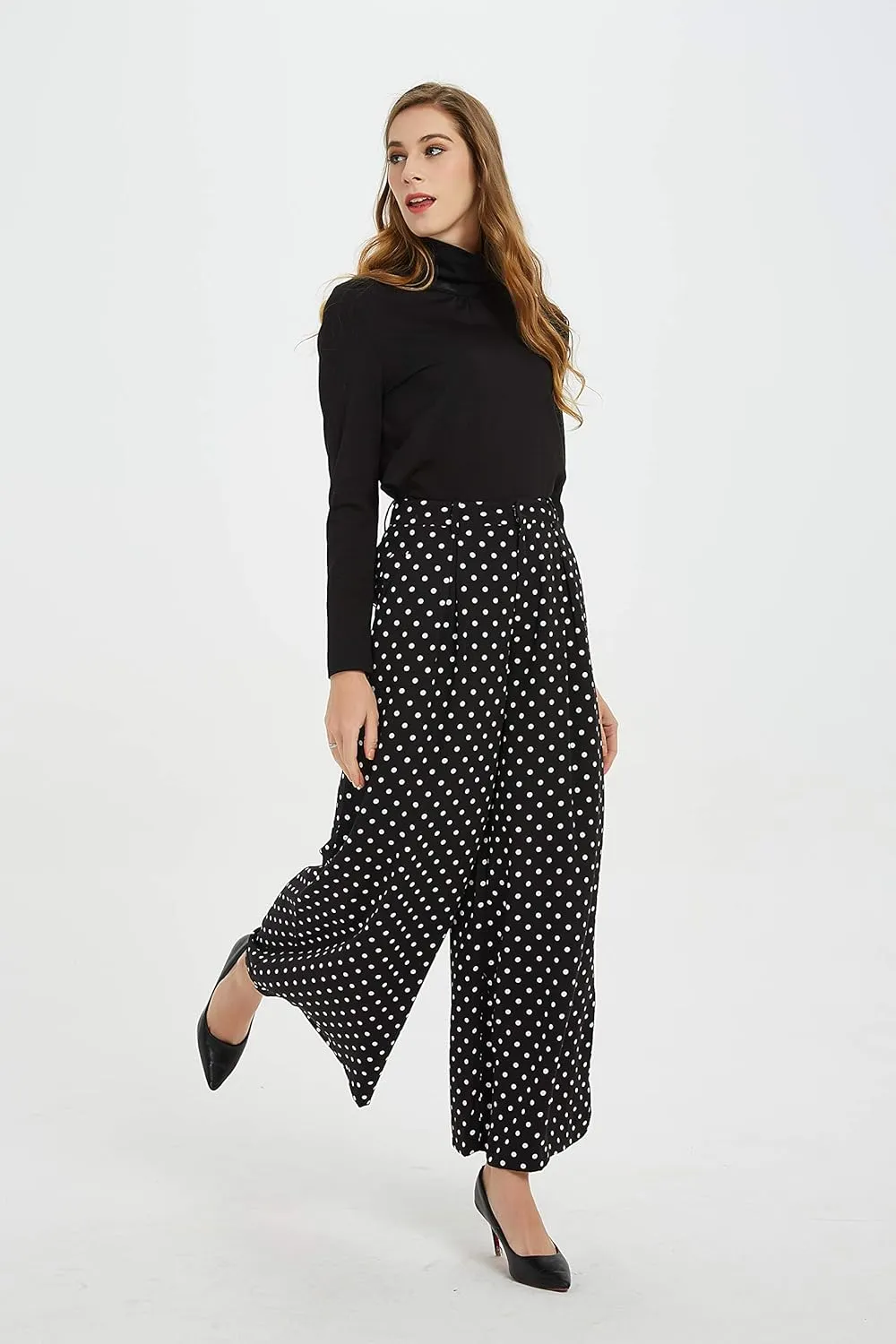 Tronjori Women High Waist Casual Wide Leg Long Palazzo Pants Trousers Regular Size