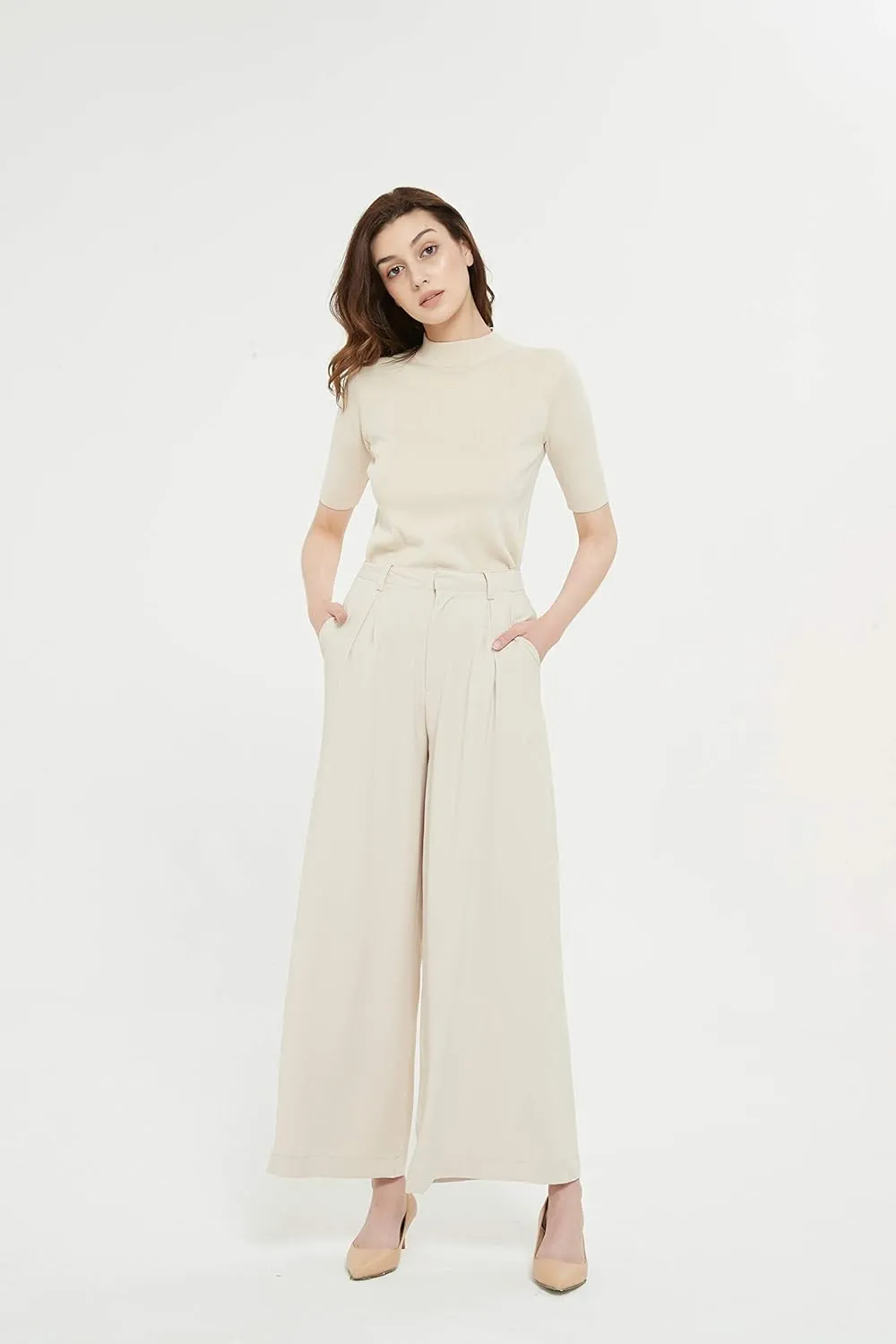 Tronjori Women High Waist Casual Wide Leg Long Palazzo Pants Trousers Regular Size