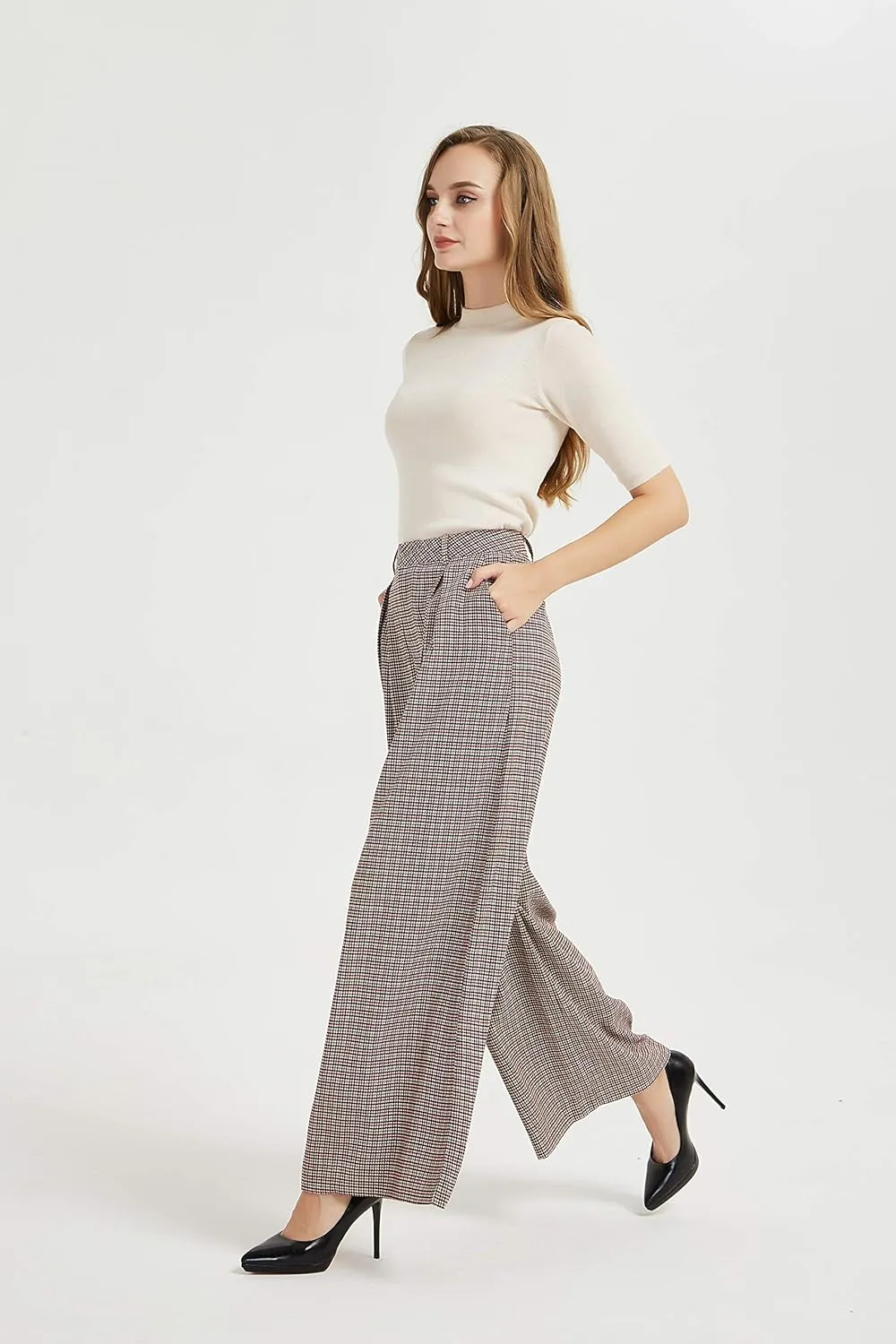 Tronjori Women High Waist Casual Wide Leg Long Palazzo Pants Trousers Regular Size