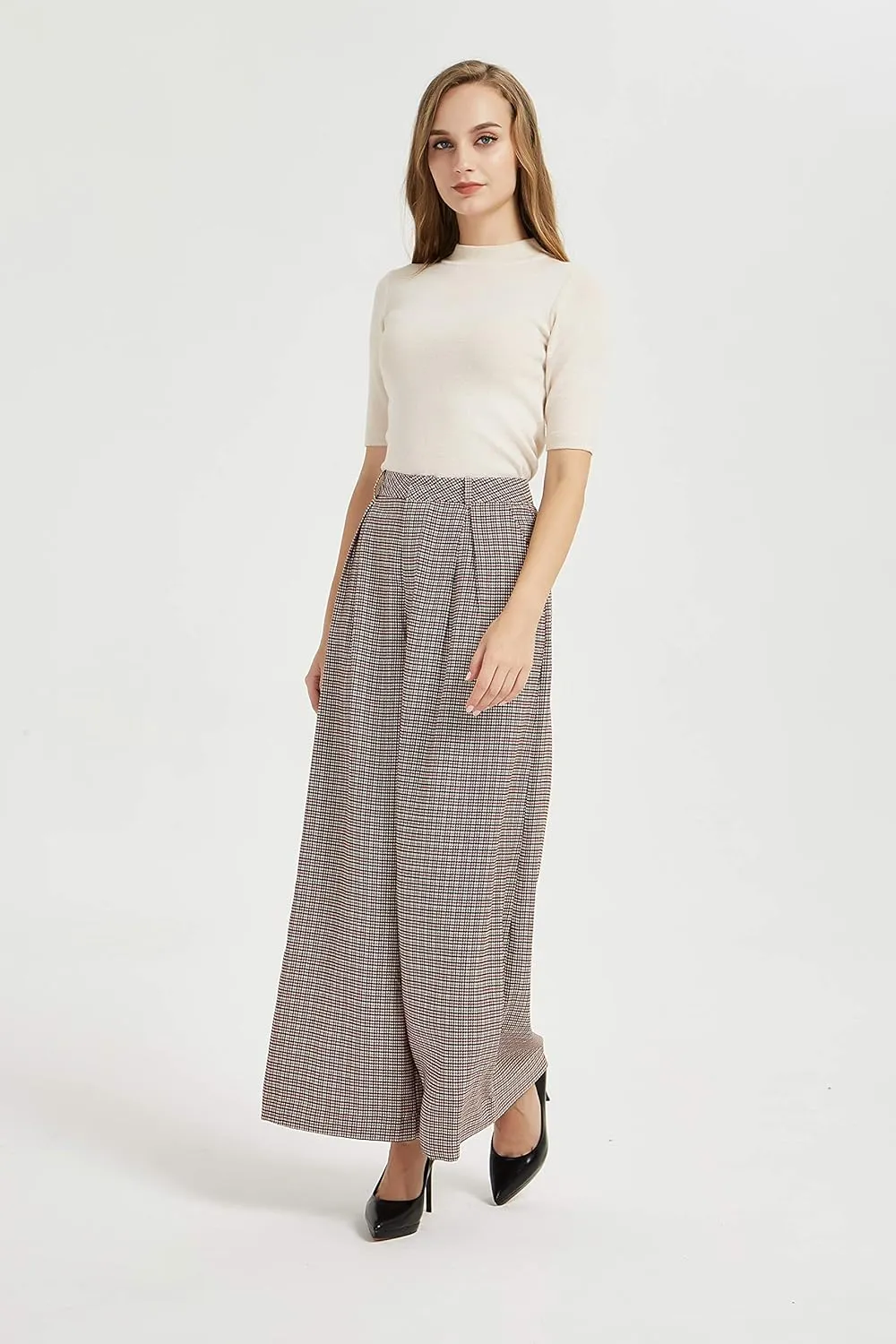 Tronjori Women High Waist Casual Wide Leg Long Palazzo Pants Trousers Regular Size