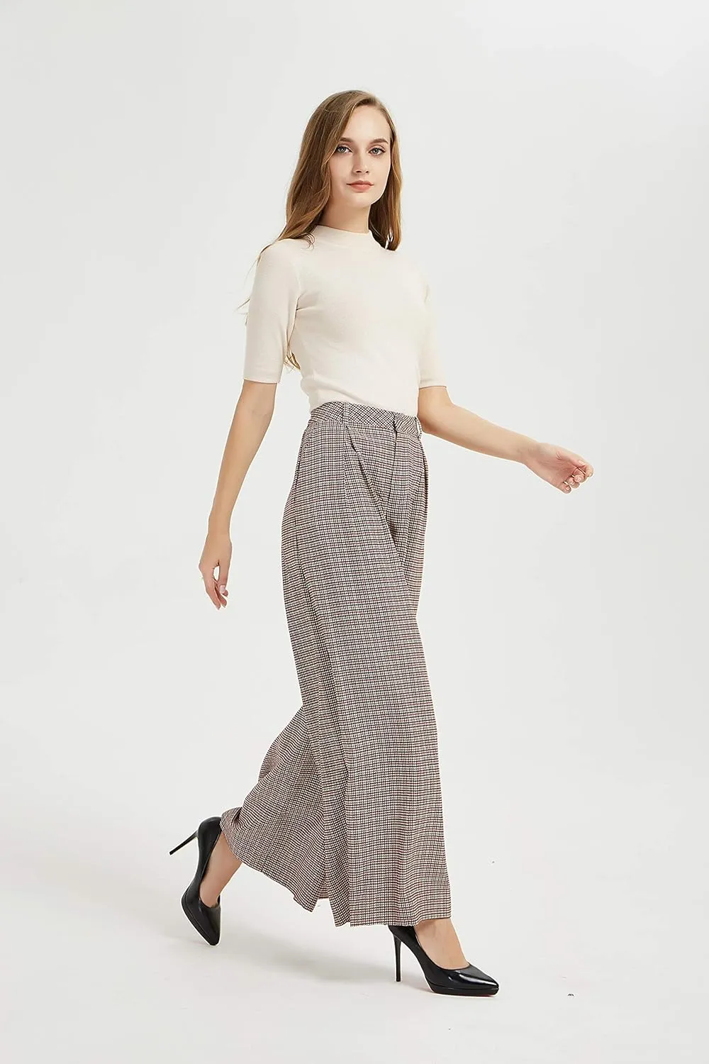 Tronjori Women High Waist Casual Wide Leg Long Palazzo Pants Trousers Regular Size