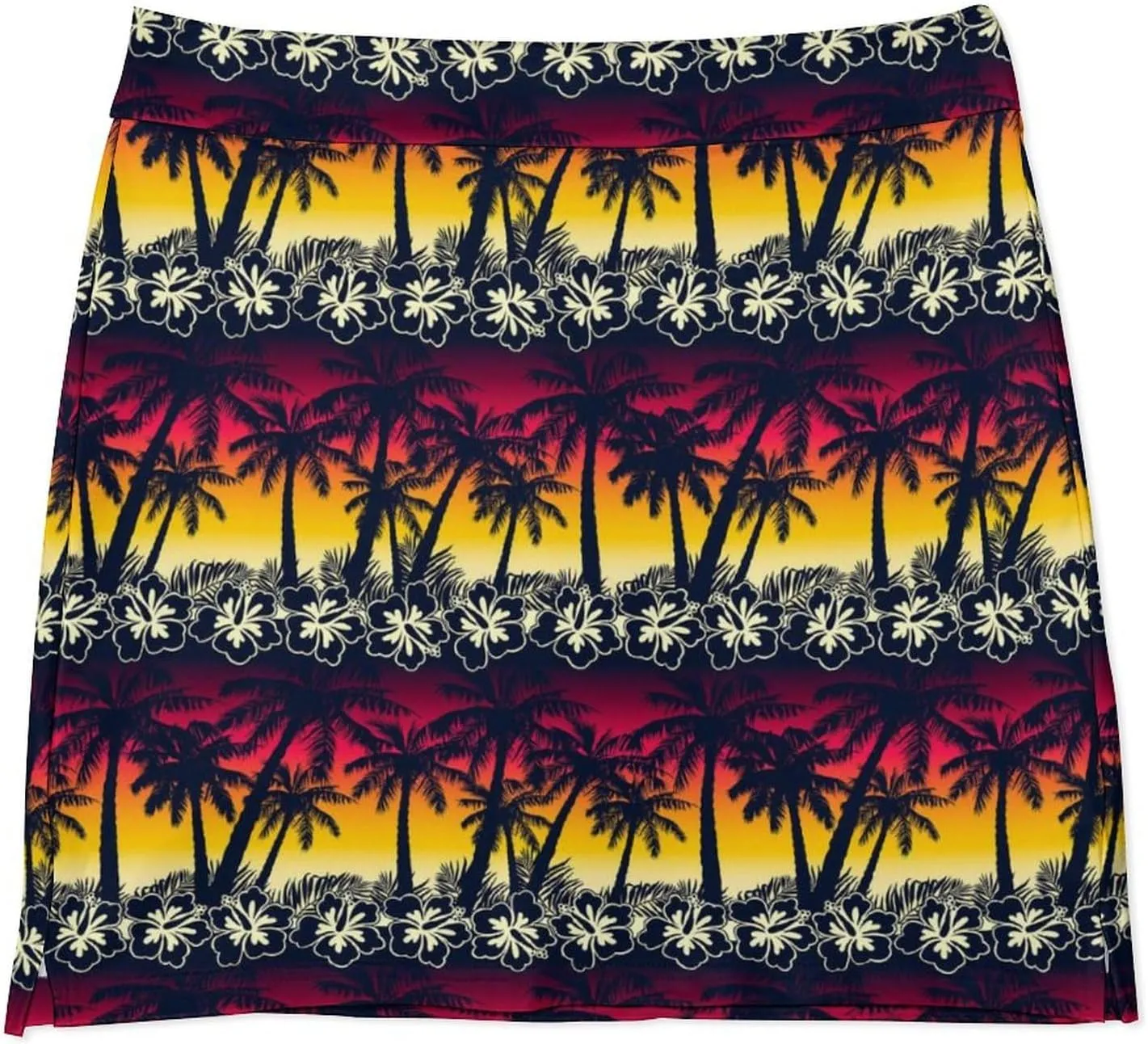 Tropical Palm Tree at Sunset Women's Mini Tennis Skirt with Shorts Underneath Athletic Workout Cute Skorts