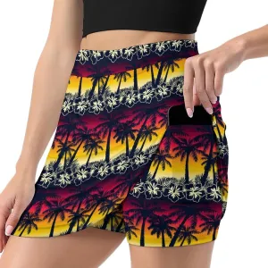 Tropical Palm Tree at Sunset Women's Mini Tennis Skirt with Shorts Underneath Athletic Workout Cute Skorts