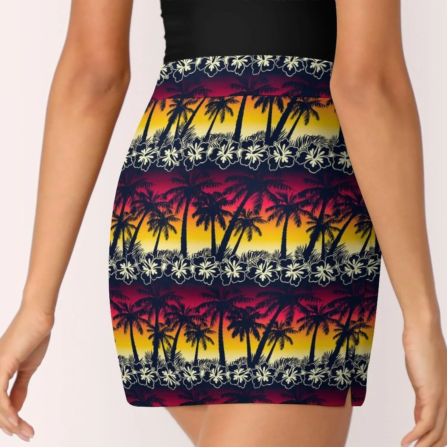 Tropical Palm Tree at Sunset Women's Mini Tennis Skirt with Shorts Underneath Athletic Workout Cute Skorts