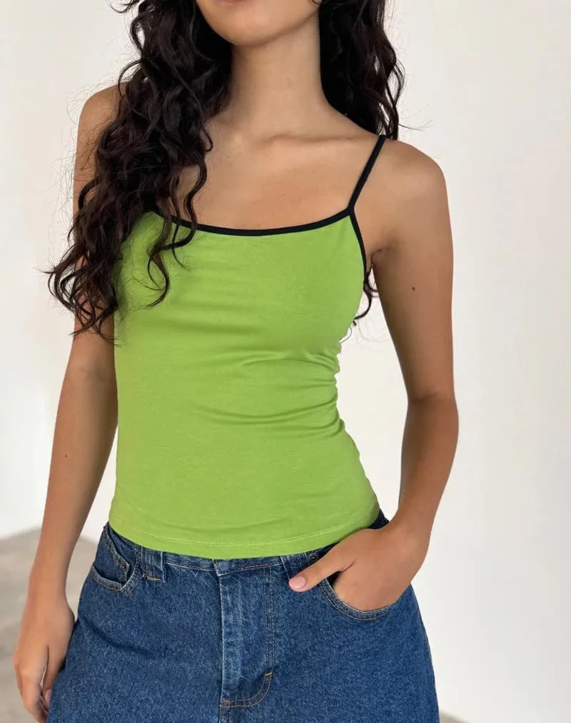 UAURORAO Women Sexy Scoop Neck Tank Top Adjustable Spaghetti Strap Camisole Shirts Slim Fitted Crop Top Basic Undershirt