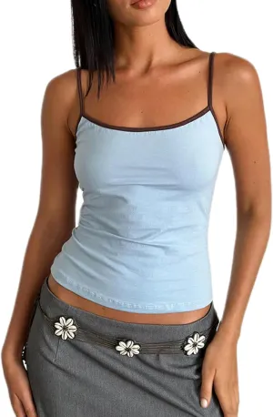 UAURORAO Women Sexy Scoop Neck Tank Top Adjustable Spaghetti Strap Camisole Shirts Slim Fitted Crop Top Basic Undershirt