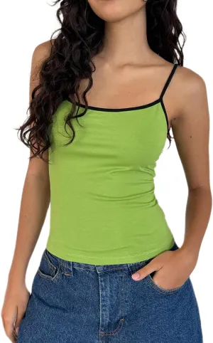 UAURORAO Women Sexy Scoop Neck Tank Top Adjustable Spaghetti Strap Camisole Shirts Slim Fitted Crop Top Basic Undershirt