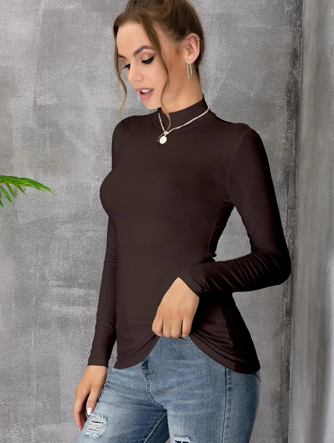 UNTYHOTS Women's Sleeveless Long Sleeves Mock Turtleneck Top Basic Stretch Fitting Pullover Lightweight Slim Shirt