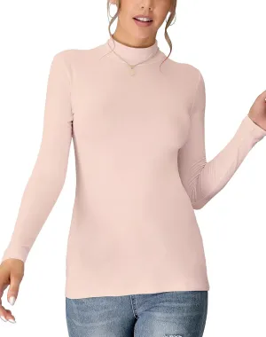 UNTYHOTS Women's Sleeveless Long Sleeves Mock Turtleneck Top Basic Stretch Fitting Pullover Lightweight Slim Shirt