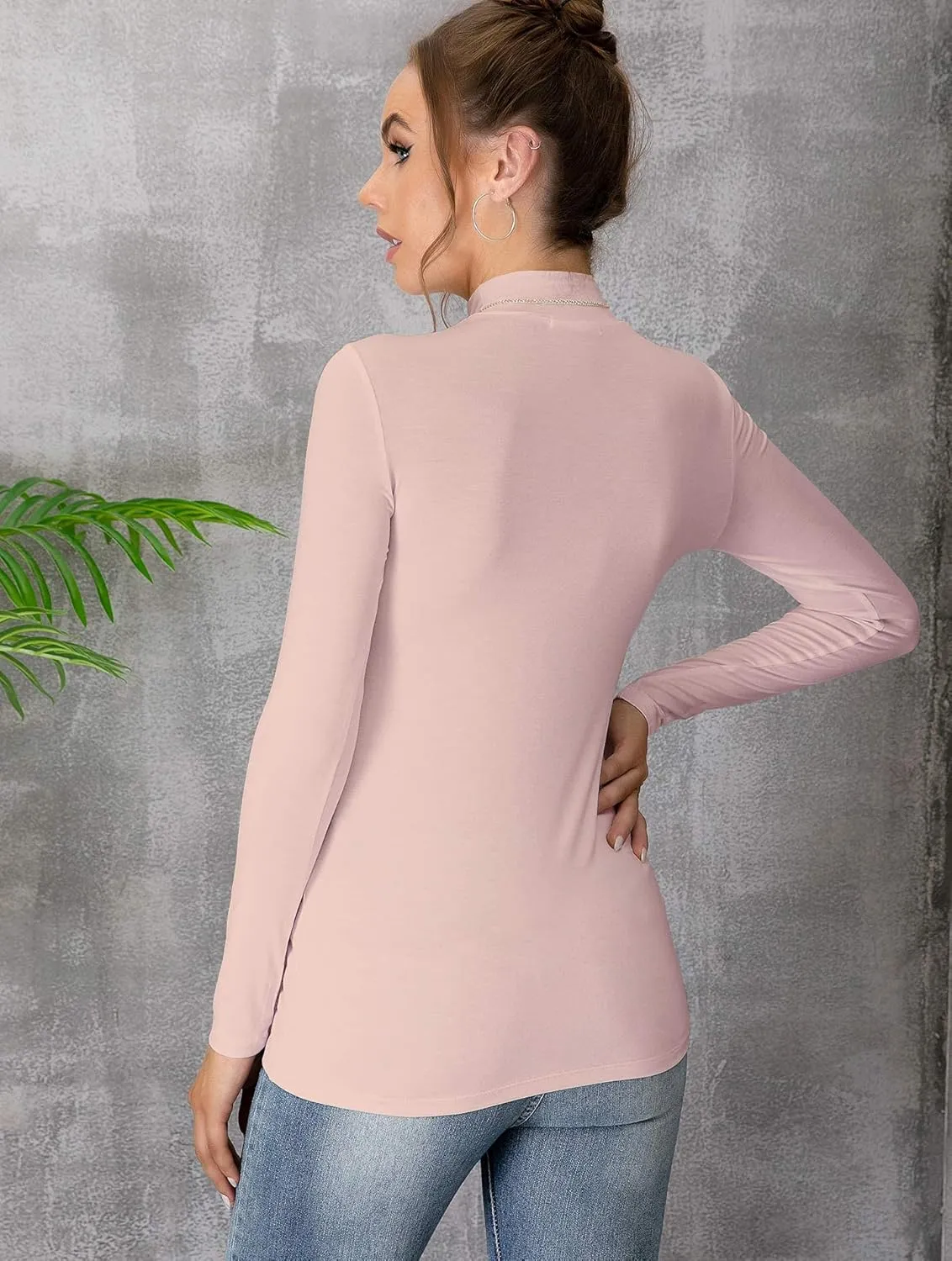 UNTYHOTS Women's Sleeveless Long Sleeves Mock Turtleneck Top Basic Stretch Fitting Pullover Lightweight Slim Shirt