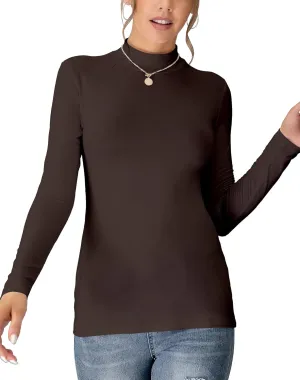 UNTYHOTS Women's Sleeveless Long Sleeves Mock Turtleneck Top Basic Stretch Fitting Pullover Lightweight Slim Shirt