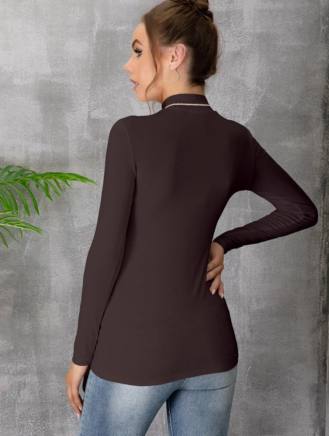 UNTYHOTS Women's Sleeveless Long Sleeves Mock Turtleneck Top Basic Stretch Fitting Pullover Lightweight Slim Shirt