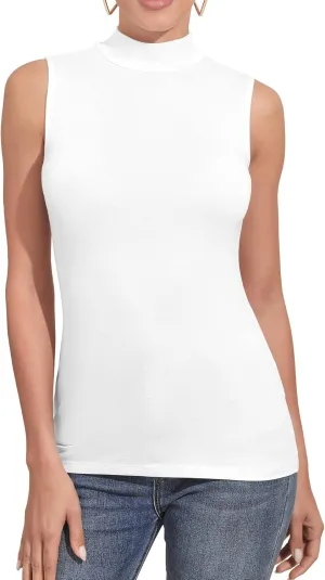 UNTYHOTS Women's Sleeveless Long Sleeves Mock Turtleneck Top Basic Stretch Fitting Pullover Lightweight Slim Shirt