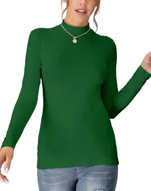 UNTYHOTS Women's Sleeveless Long Sleeves Mock Turtleneck Top Basic Stretch Fitting Pullover Lightweight Slim Shirt
