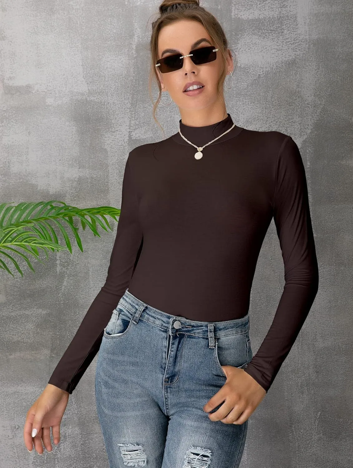 UNTYHOTS Women's Sleeveless Long Sleeves Mock Turtleneck Top Basic Stretch Fitting Pullover Lightweight Slim Shirt