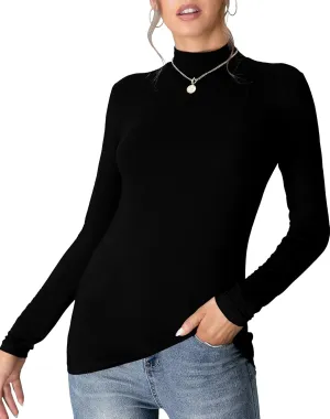 UNTYHOTS Women's Sleeveless Long Sleeves Mock Turtleneck Top Basic Stretch Fitting Pullover Lightweight Slim Shirt