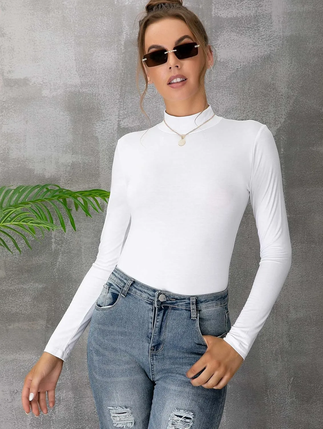 UNTYHOTS Women's Sleeveless Long Sleeves Mock Turtleneck Top Basic Stretch Fitting Pullover Lightweight Slim Shirt
