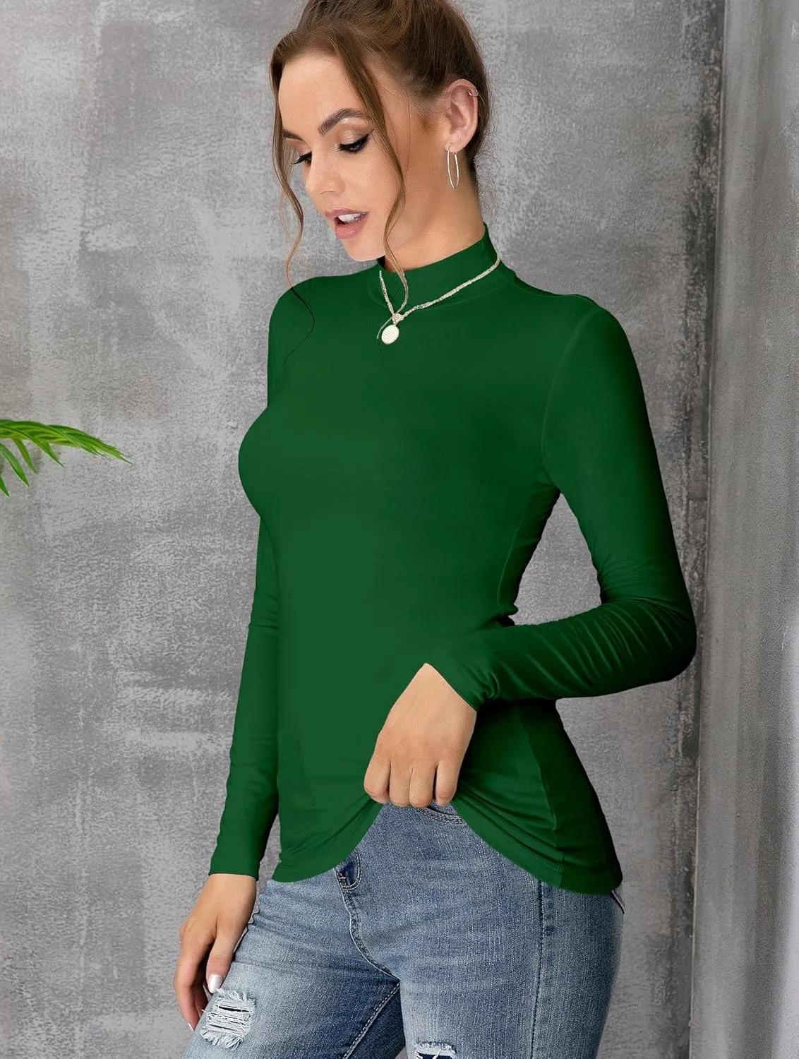 UNTYHOTS Women's Sleeveless Long Sleeves Mock Turtleneck Top Basic Stretch Fitting Pullover Lightweight Slim Shirt
