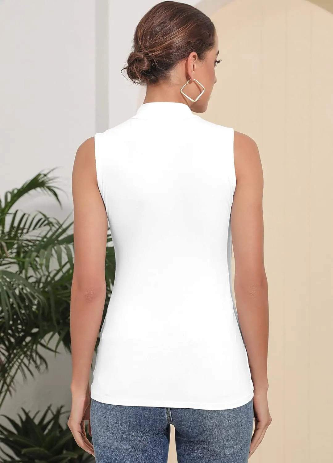 UNTYHOTS Women's Sleeveless Long Sleeves Mock Turtleneck Top Basic Stretch Fitting Pullover Lightweight Slim Shirt
