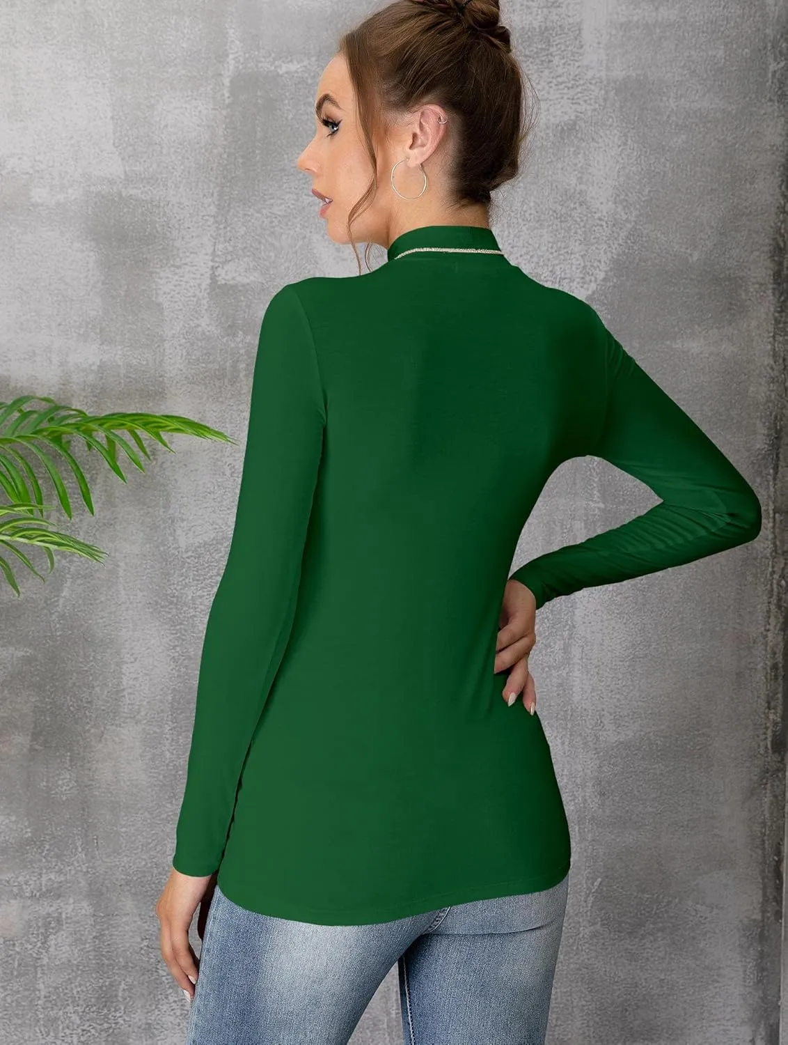 UNTYHOTS Women's Sleeveless Long Sleeves Mock Turtleneck Top Basic Stretch Fitting Pullover Lightweight Slim Shirt