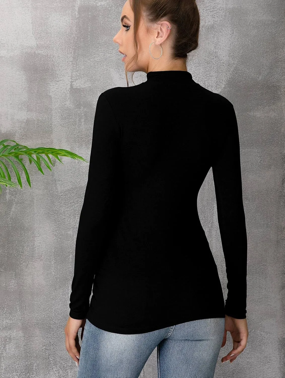 UNTYHOTS Women's Sleeveless Long Sleeves Mock Turtleneck Top Basic Stretch Fitting Pullover Lightweight Slim Shirt