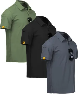 V VALANCH 3 Pack Polo Shirts for Men Short Sleeve Golf Tennis Work Summer Moisture Wicking Shirts